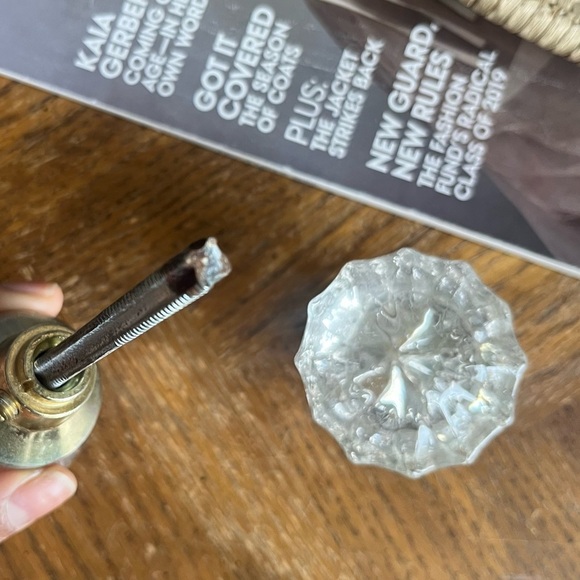 Vintage Elegant Glass Crystal Door Knob with Brass Accent - Picture 3 of 5